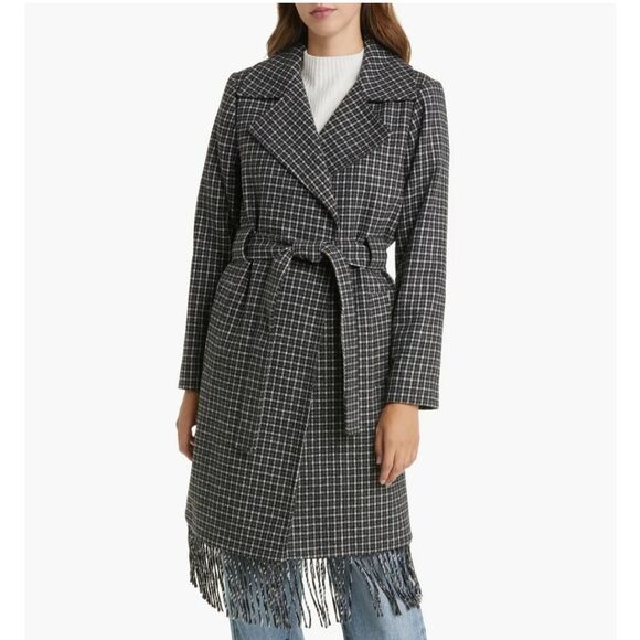NWT Sam Edelman Wool Blend Fringe Wrap Coat Sz 4 - Picture 1 of 4